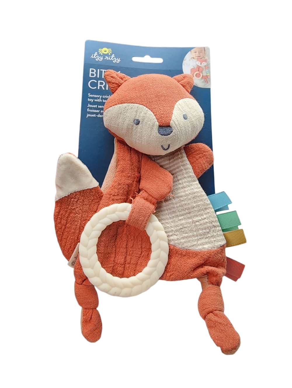 Itzy Ritzy Bitzy Crinkle Toy Fox Baby Teether, Cotton Rattle Feature NWT